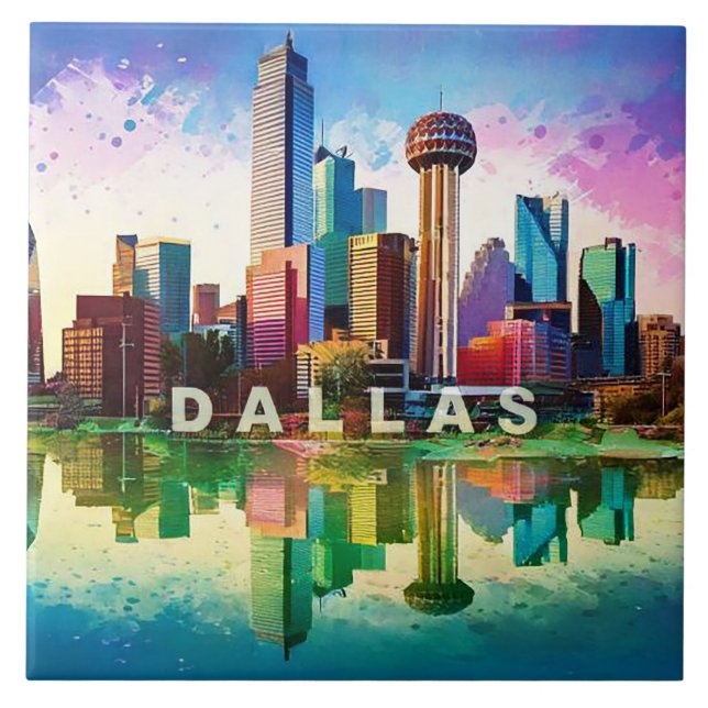 Abstract Dallas Skyline Art Modern Cityscape  Tile (Front)