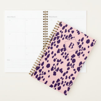 Abstract Dalmatian Animal Print Pink Monogram Planner