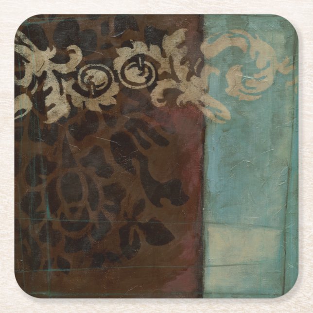 Abstract Damask Tapestry by Jennifer Goldberger Square Paper Coaster (Front)