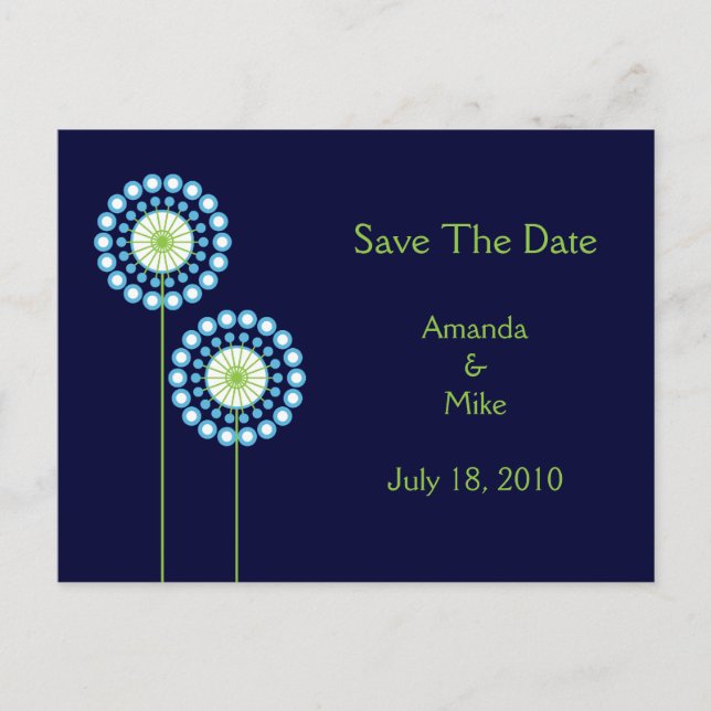 Abstract Dandelion Flowers Save The Date Card (Front)