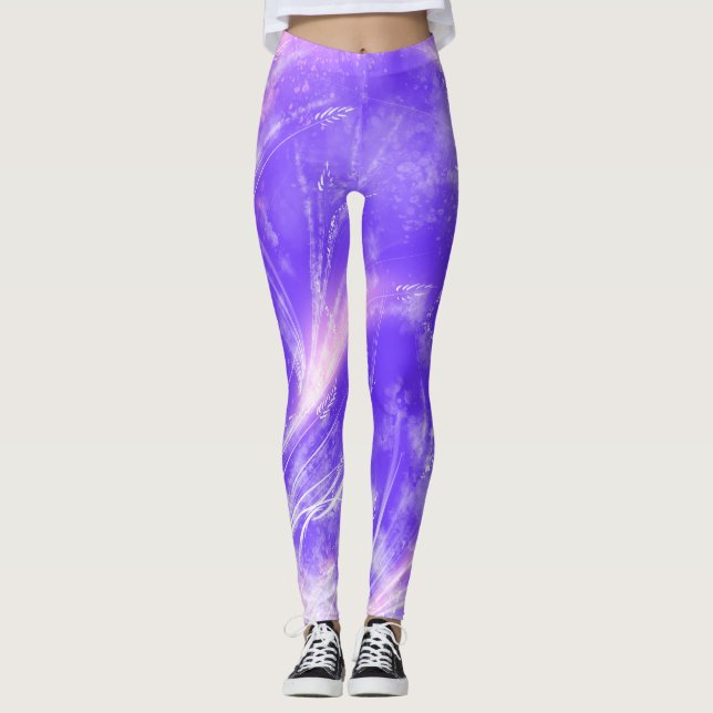 Abstract  Dandelions & fireflies Purple Leggings (Front)