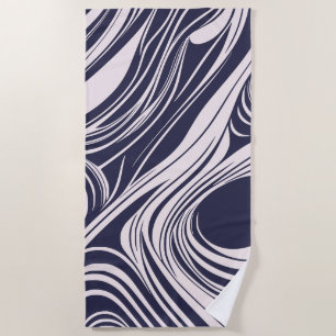 Abstract dark blue and grey liquid swirls design beach towel