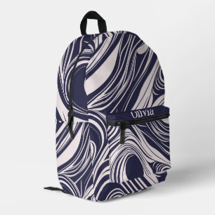 Abstract dark blue and grey liquid swirls design printed backpack