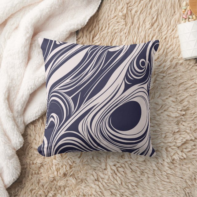 Abstract dark blue and grey liquid swirls design throw pillow (Blanket)