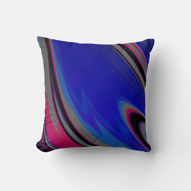 Abstract Dark  Blue Gray Magenta Fractal Throw Pillow (Front)