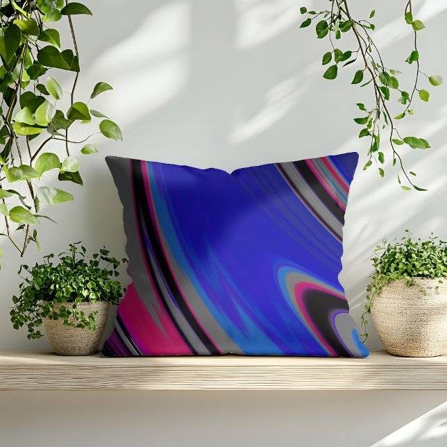 Abstract Dark  Blue Gray Magenta Fractal Throw Pillow (Creator Uploaded)