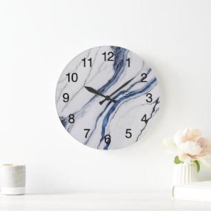 Abstract Dark Blue Green Mist Fractal Large Clock