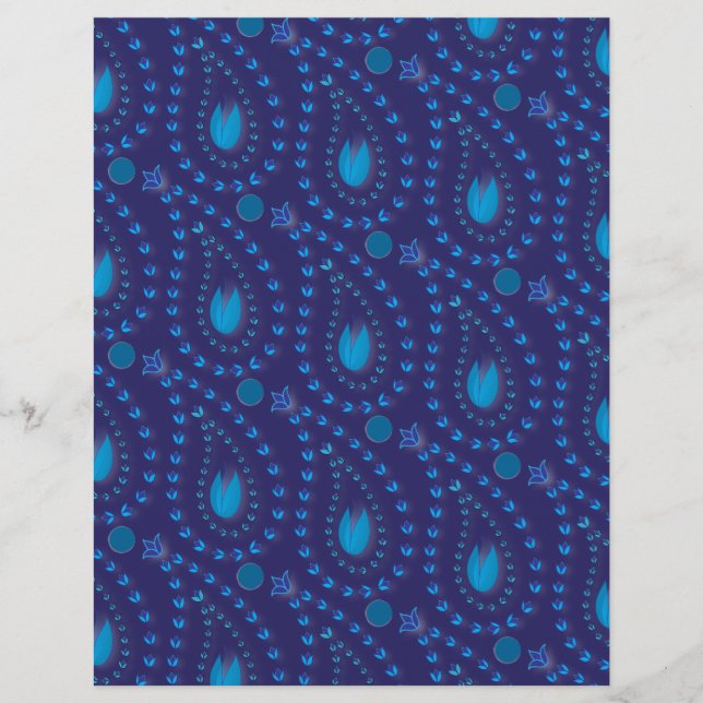 Abstract Dark Blue Paisley Tulip Floral pattern (Front)
