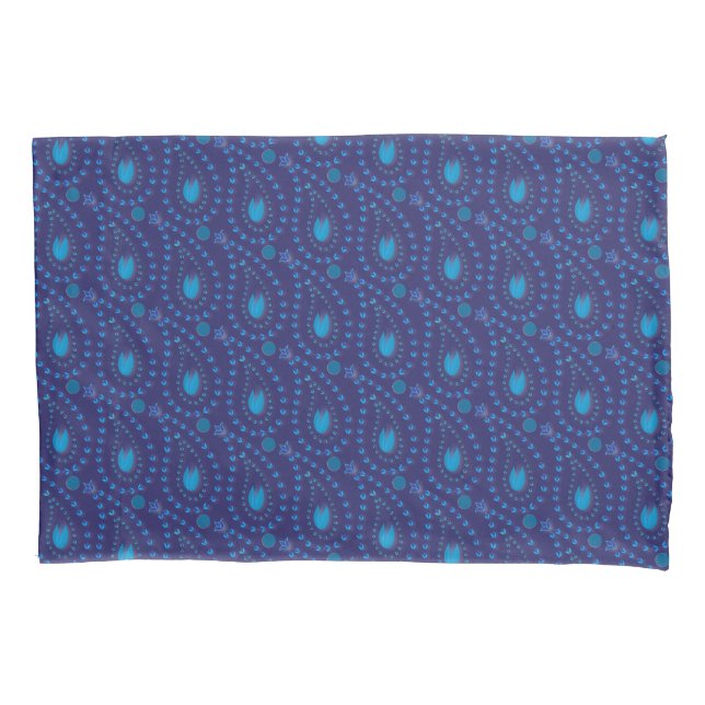 Abstract Dark Blue Paisley Tulip Floral pattern Pillowcase (Front)