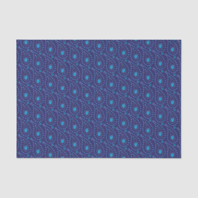 Abstract Dark Blue Paisley Tulip Floral pattern Tissue Paper (Front)