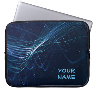 Abstract Dark Blue with Customizable Name Laptop Sleeve