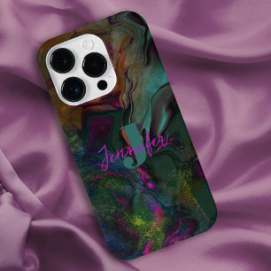 Abstract Dark Coloured Liquid Paint Name Initial iPhone 14 Pro Case