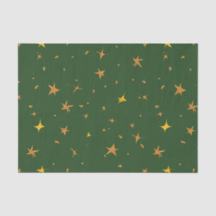 Abstract Dark Green with Golden Stars   Tissue Paper