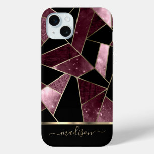 Abstract  Dark Pink, Black and Gold Design  iPhone 15 Mini Case