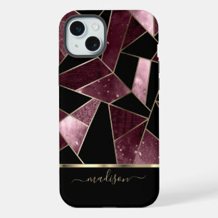 Abstract Dark Pink, Black and Gold Design iPhone 15 Plus Case