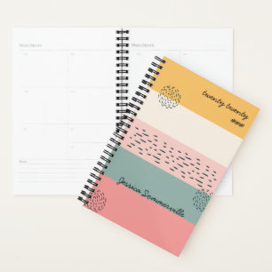 Abstract Dashes Ochre Coral Stripe with Name Planner