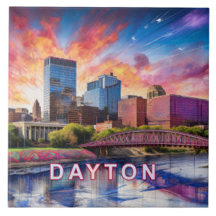 Abstract Dayton Skyline Art Modern City Tile