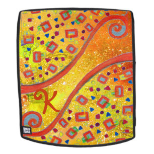 ABSTRACT DECO MONOGRAM Orange Blue Yellow Swirls Backpack