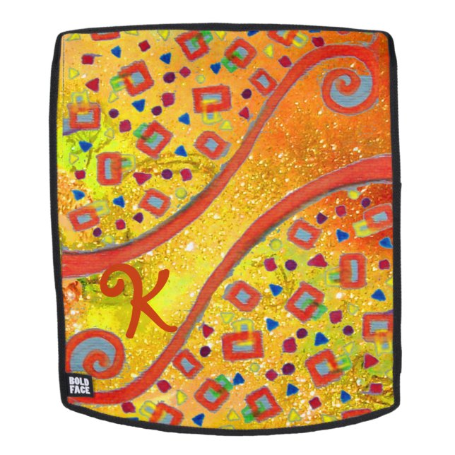 ABSTRACT DECO MONOGRAM Orange  Blue Yellow Swirls Backpack (Removable Face)