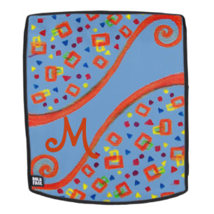 ABSTRACT DECO MONOGRAM Orange Blue Yellow Swirls Backpack