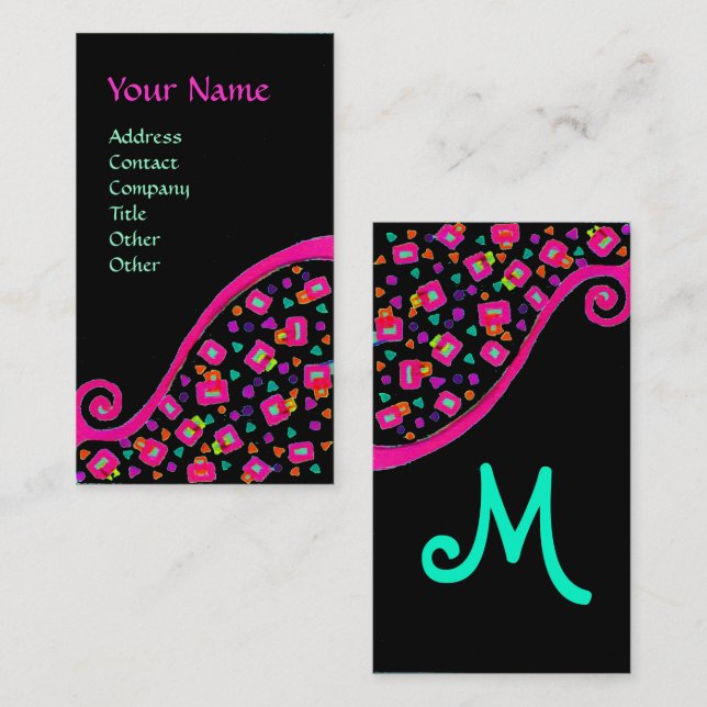 ABSTRACT DECO MONOGRAM Pink Fuchsia Black Blue Business Card (Front/Back)