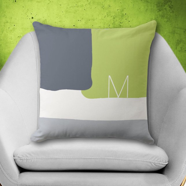 Abstract Decorative Lime Green Monogram  Throw Pillow (Abstract Decorative Lime Green Monogram Throw Pillow)