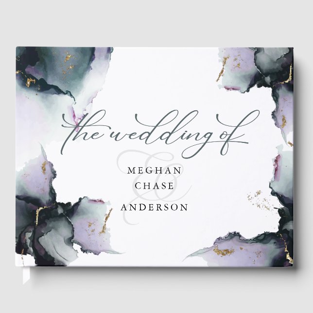 Abstract Deep Cyan Dusty Amethyst Geode Guest Book (Front)