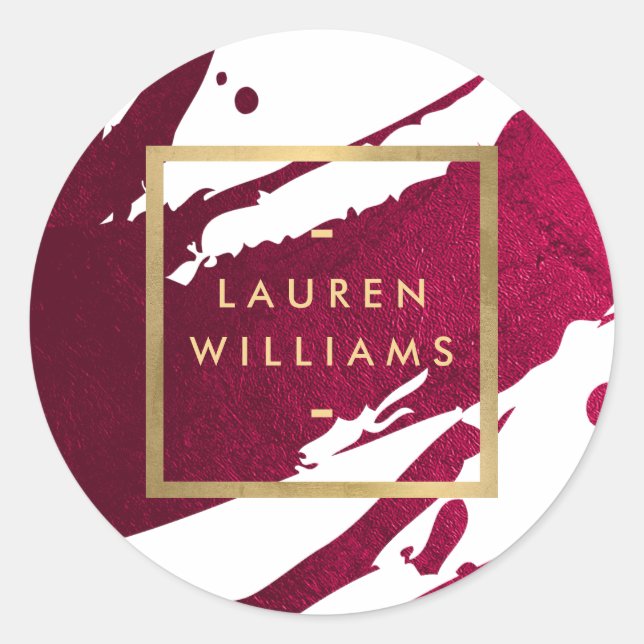 Abstract Deep Ruby Red Brushstrokes Classic Round Sticker (Front)