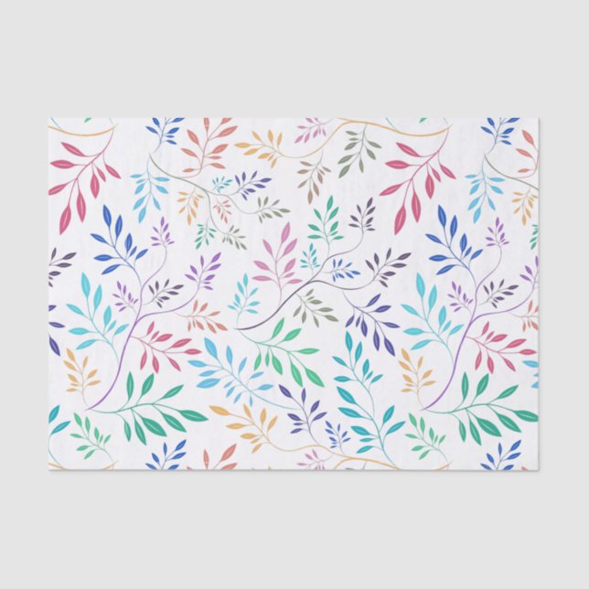 Abstract Delicate Colourful leafs Pattern Tissue Paper (Front)