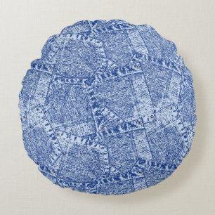 Abstract Denim Pockets Patchwork Seamless Pattern Round Pillow