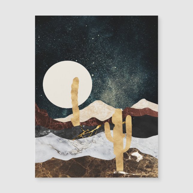 Abstract Desert Night Sky with Golden Cactus (Front)