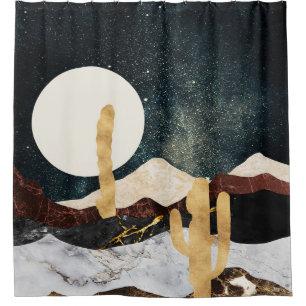 Abstract Desert Night Sky with Golden Cactus