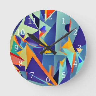 Abstract Design 290 Cubism Blue Orange Round Clock