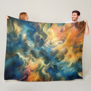 Abstract Design Blue Gold Pink Fleece Blanket