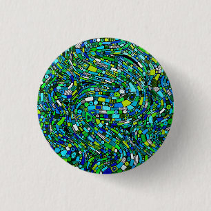 Abstract Design Blue Green Waves Shapes 1 Inch Round Button