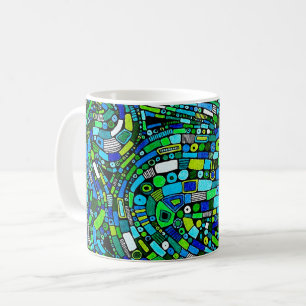 Abstract Design Blue Green Waves Shapes Coffee Mug