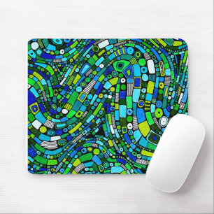 Abstract Design Blue Green Waves Shapes Mouse Pad