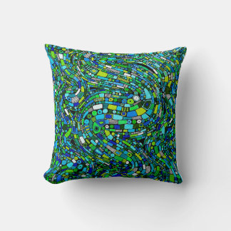 Abstract Design Blue Green Waves Shapes Throw Pillow