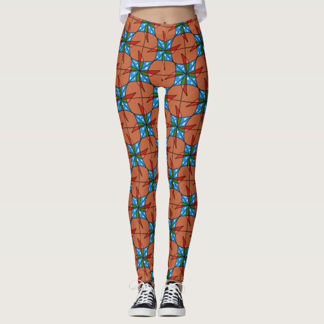 Abstract design, child's whirl-a-gig  two colours leggings (Front)