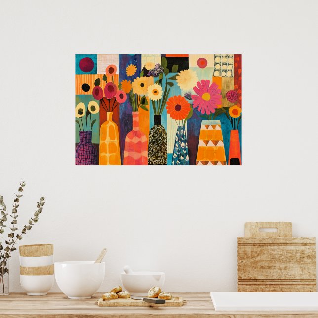 Abstract design colorful flowers poster (Kitchen)