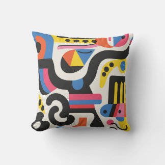 Abstract Design Colourful Geometric Black Patterns Throw Pillow
