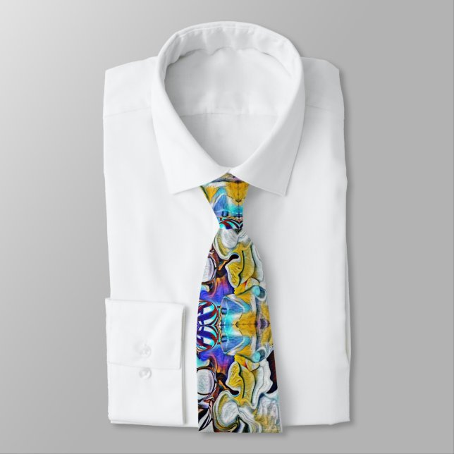 Abstract Design in Gold and Blue Neck Tie (Tied)