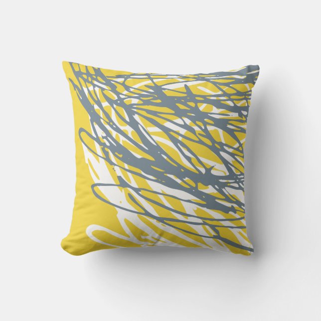 Abstract design in grey and yellow throw pillow (Front)