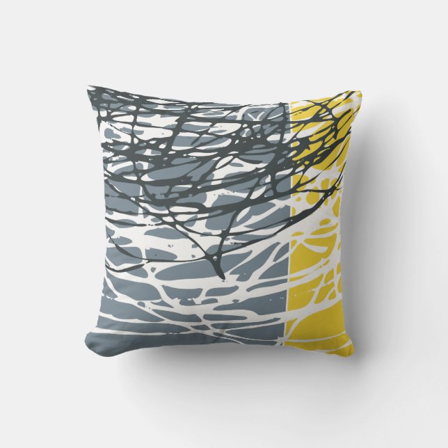 Abstract design in grey and yellow throw pillow (Front)