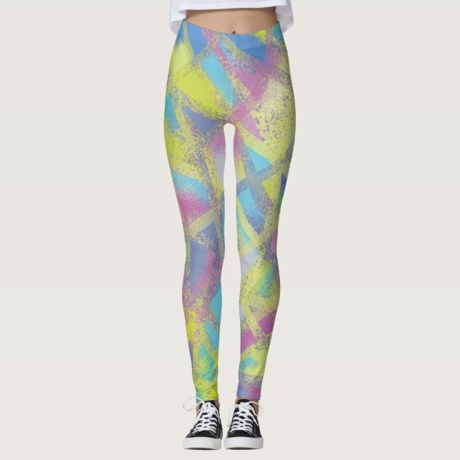 Abstract design in purple yellow blue leggings (Front)