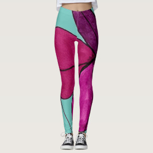 Abstract design large floral bloom in violet petal leggings