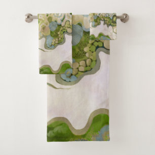 Abstract design, modern painting, waves, lines bath towel set