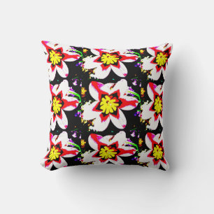 abstract design of bright and colorful flowers throw pillow