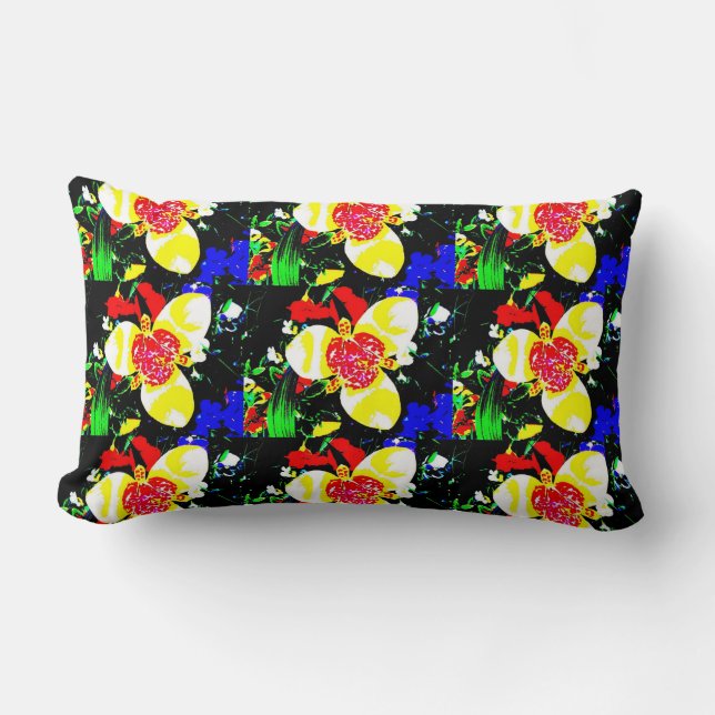 abstract design of bright and colourful flowers lumbar pillow (Front)