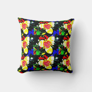 abstract design of bright and colourful flowers throw pillow